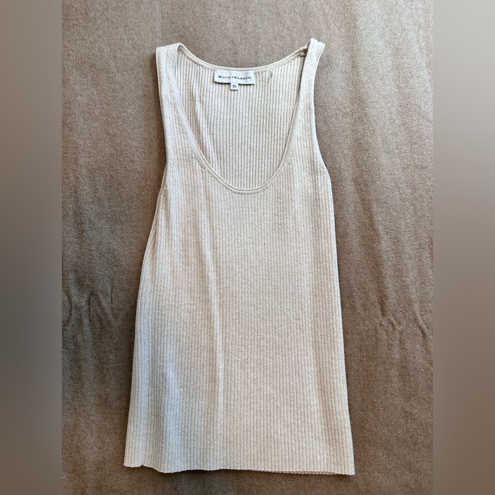 White + Warren Light Beige Ribbed Tank Top